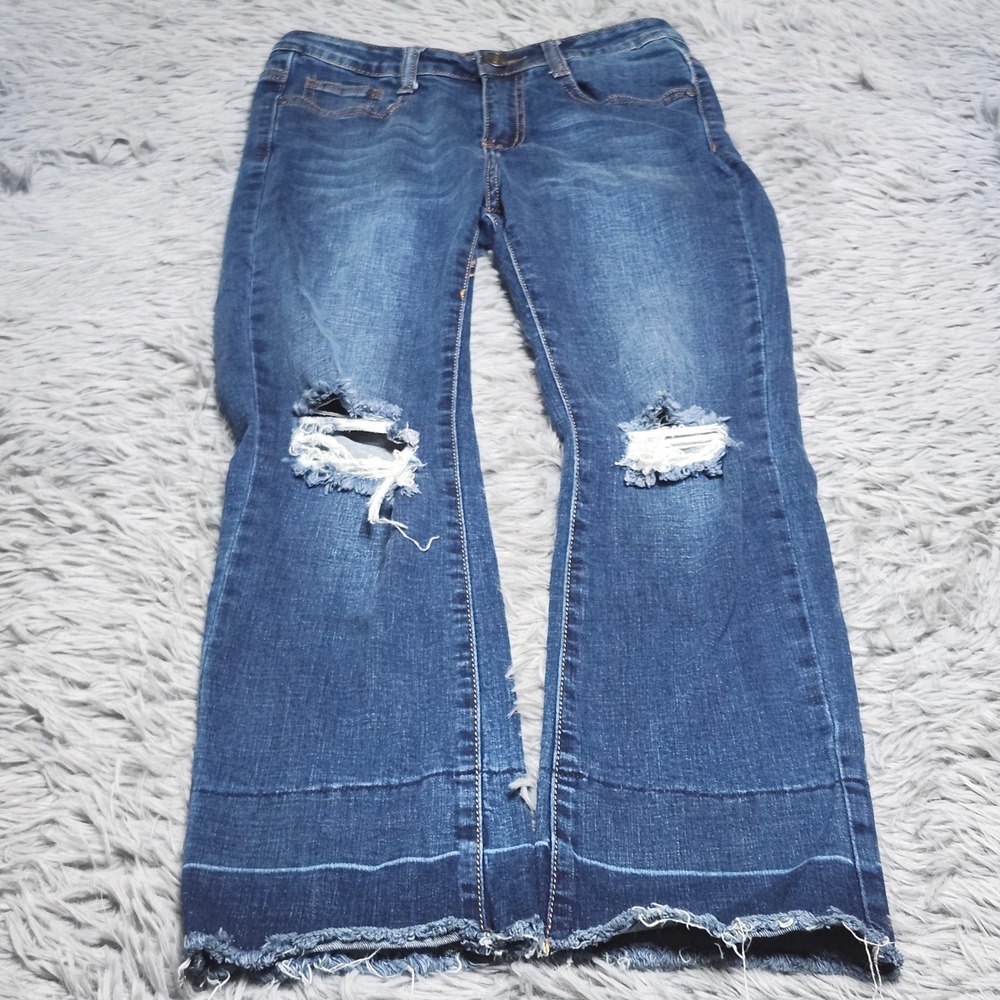 Machine‎ Nouvelle Mode Jeans Womens 27x26 Juniors 3 Flare Distressed Raw Hem